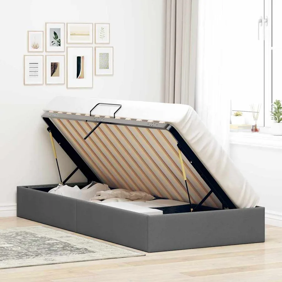 Lit de Rangement avec stockage Gris foncé 203 x 100 cm Tissu - 4