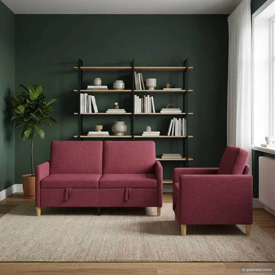 Canapé avec rangement 2 pcs Bordeaux Polyester