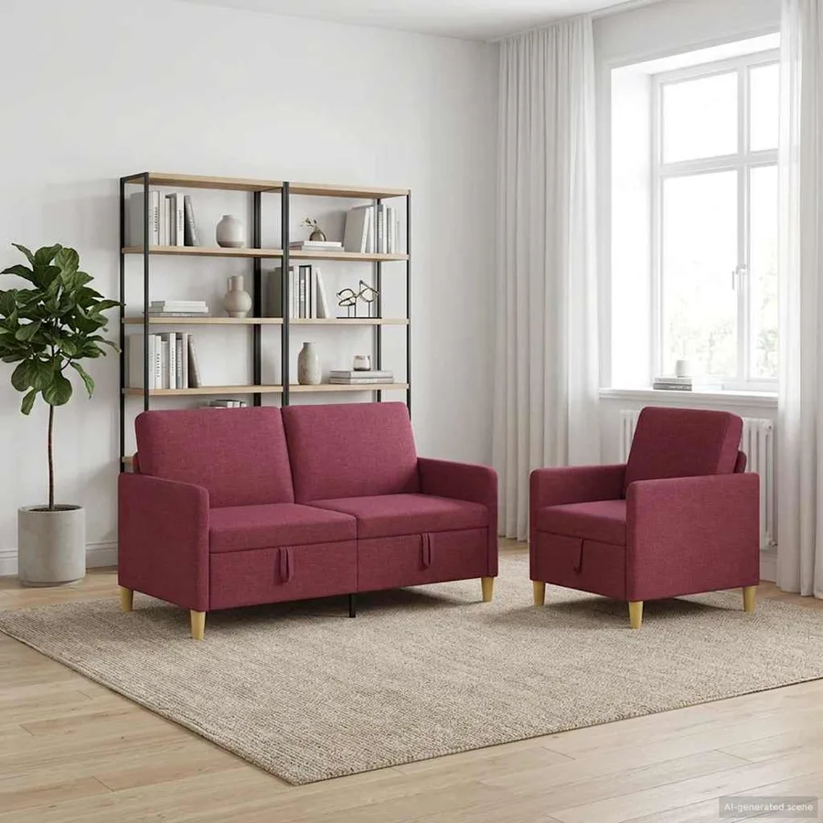 Canapé avec rangement 2 pcs Bordeaux Polyester - 3