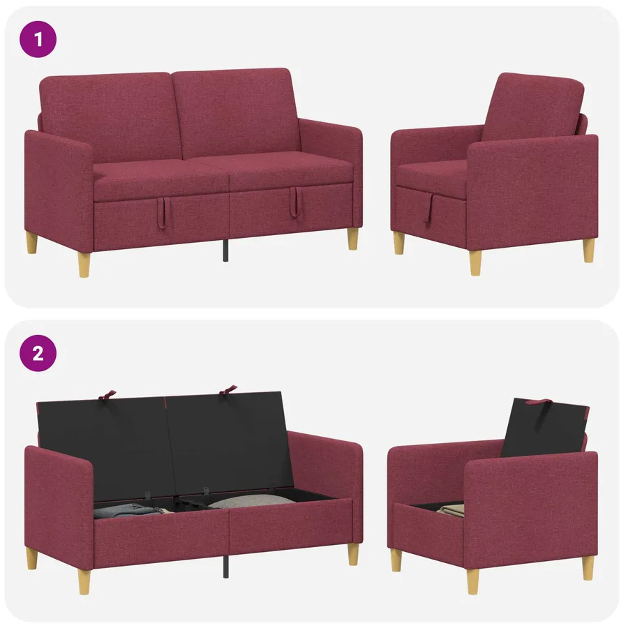 Canapé avec rangement 2 pcs Bordeaux Polyester - 4
