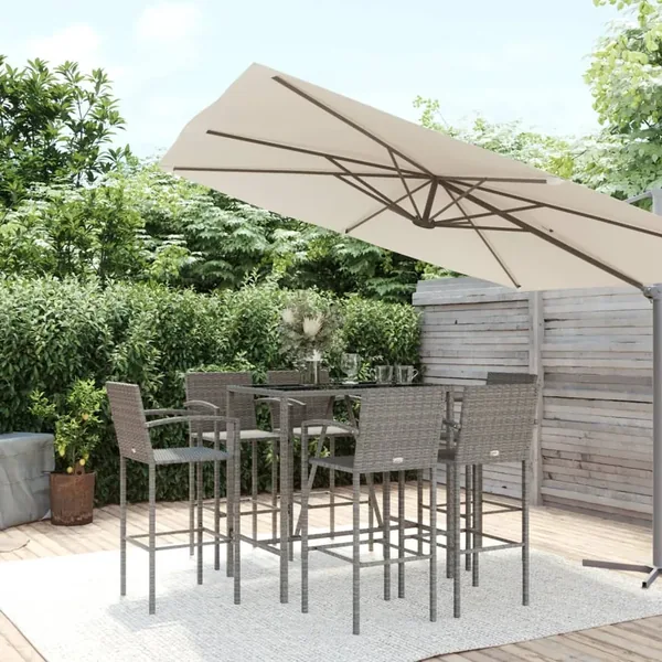 Ensemble de bar de jardin 7 pcs gris résine tressée