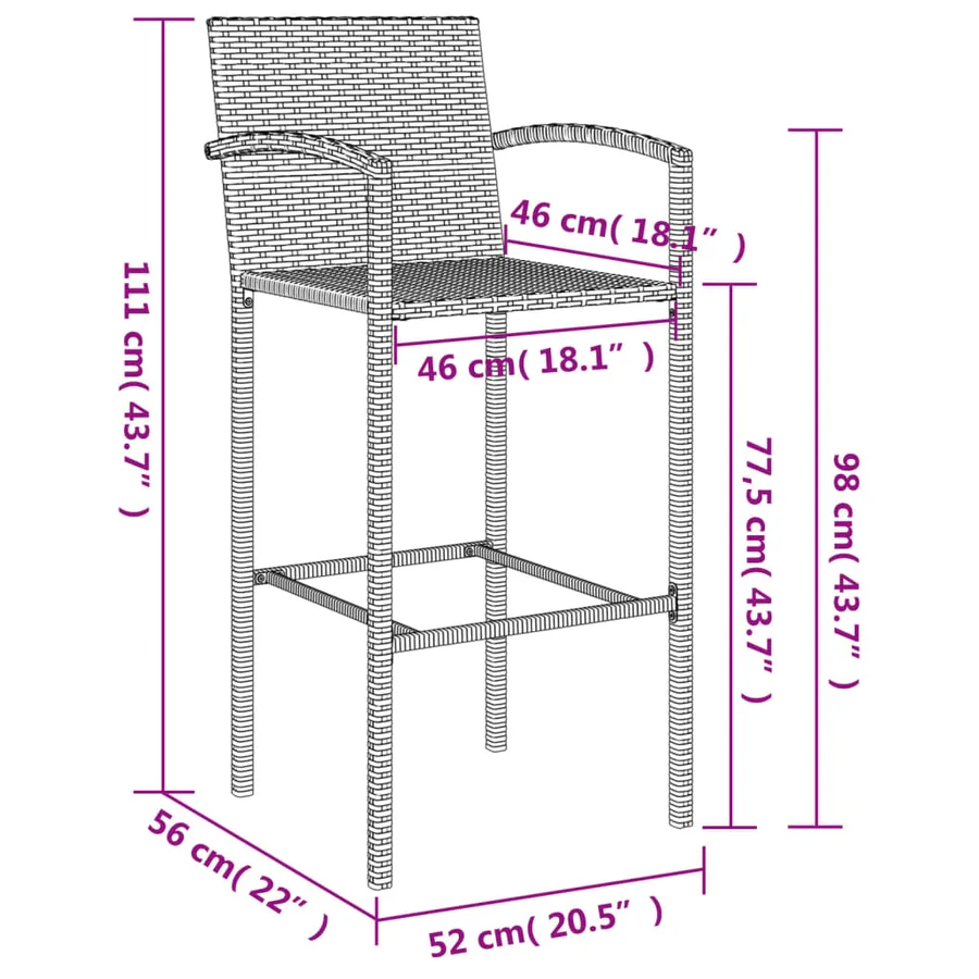 Ensemble de bar de jardin 7 pcs gris résine tressée - 10