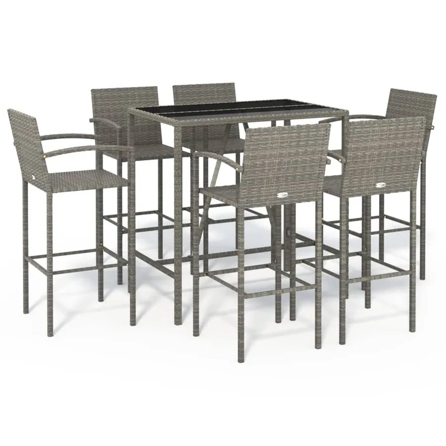 Ensemble de bar de jardin 7 pcs gris résine tressée - 2