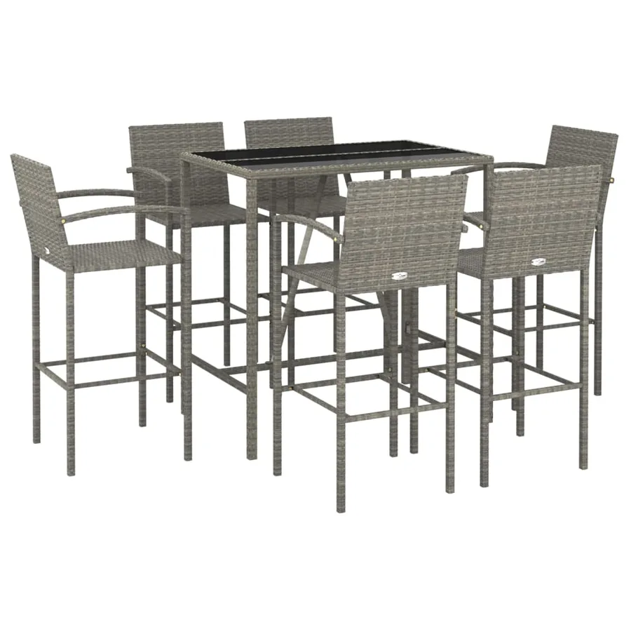 Ensemble de bar de jardin 7 pcs gris résine tressée - 3