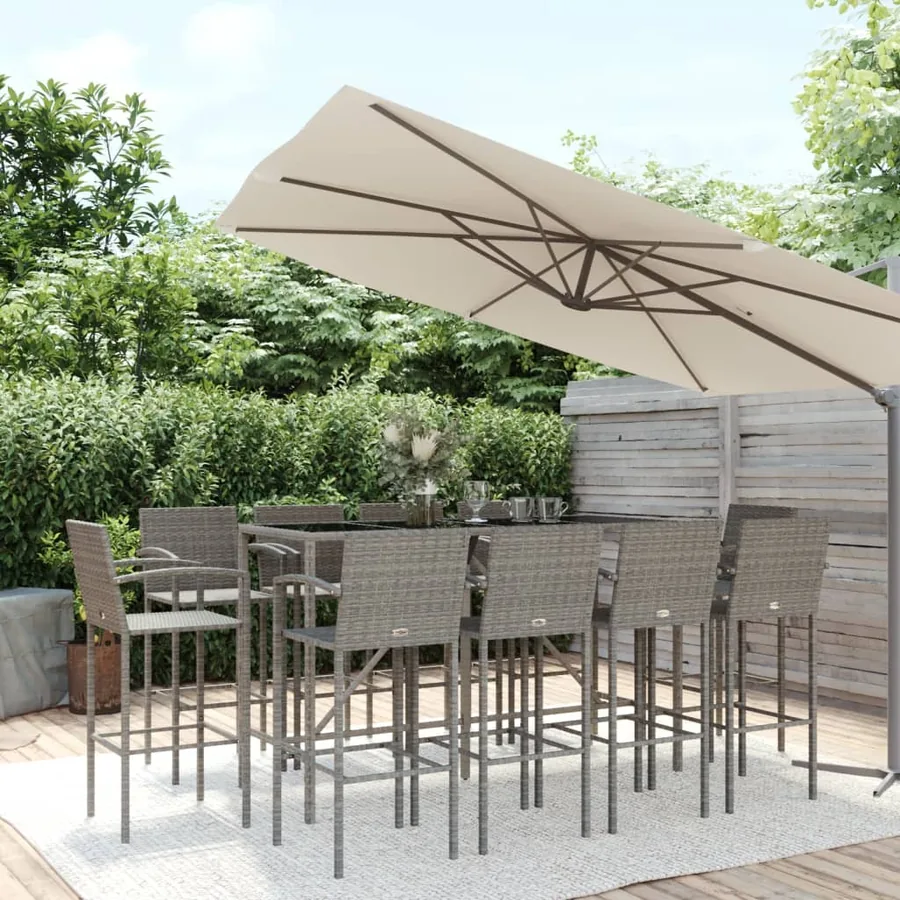 Ensemble de bar de jardin 11 pcs gris résine tressée