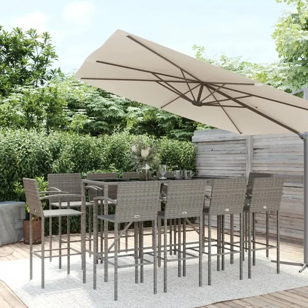 Ensemble de bar de jardin 11 pcs gris résine tressée
