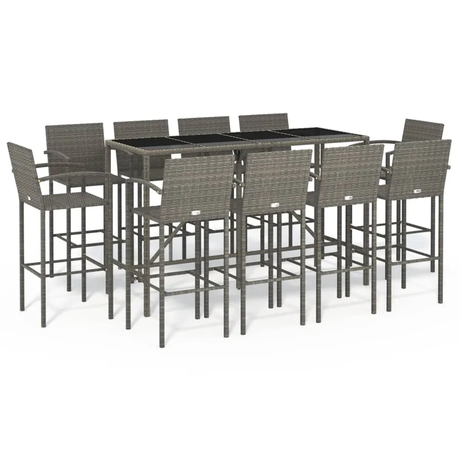 Ensemble de bar de jardin 11 pcs gris résine tressée - 2
