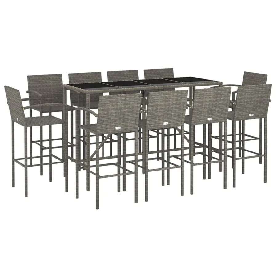 Ensemble de bar de jardin 11 pcs gris résine tressée - 3