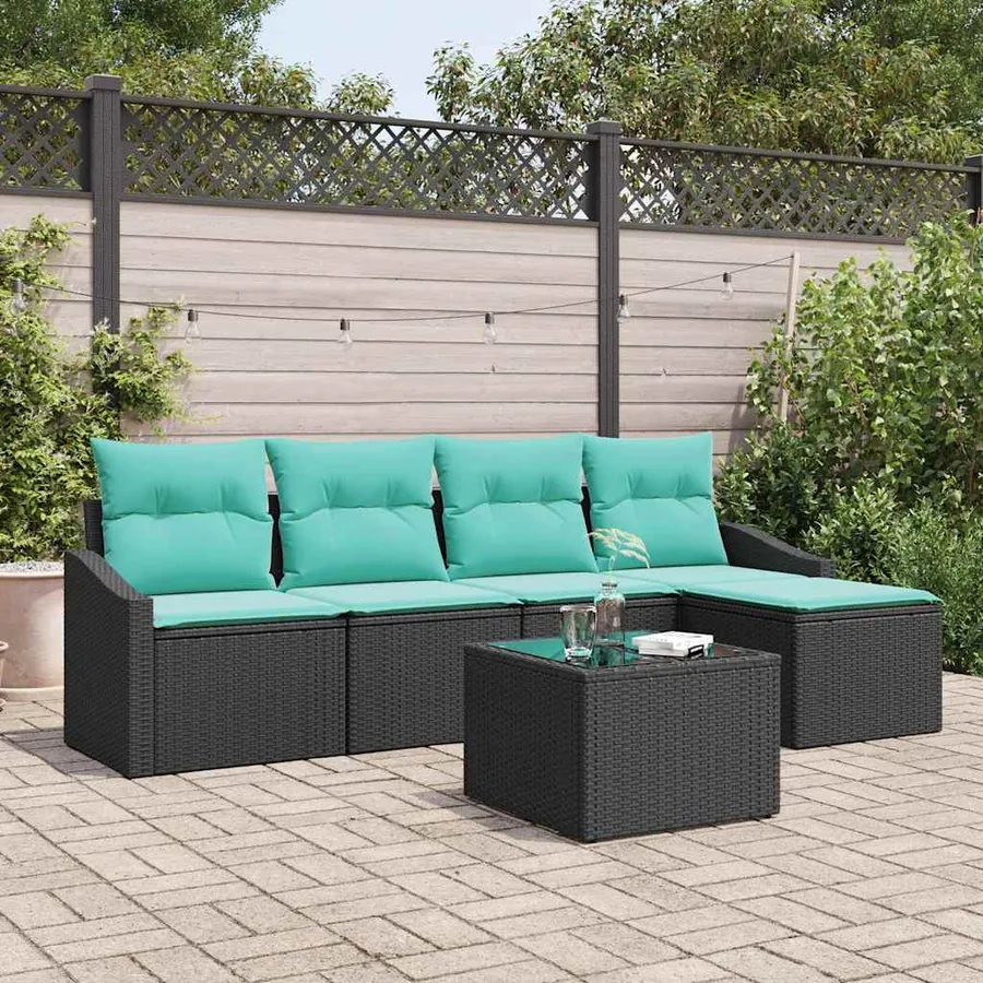 Ensemble de Canapés avec coussin 6 pcs Noir polyrotin