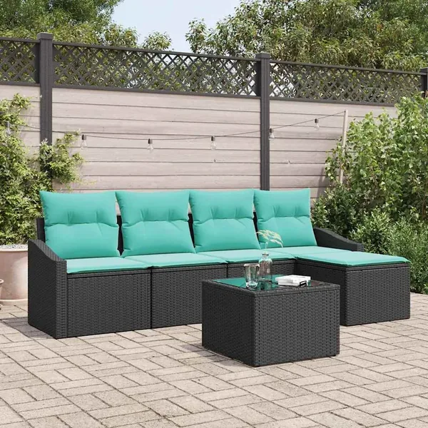 Ensemble de Canapés avec coussin 6 pcs Noir polyrotin