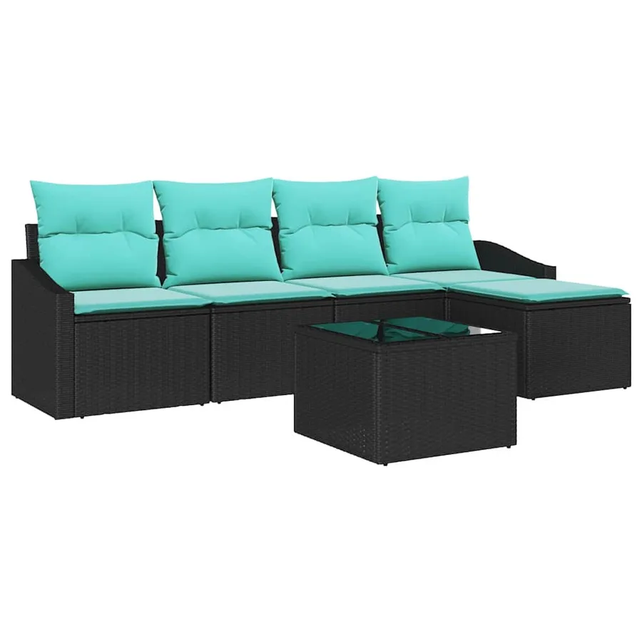 Ensemble de Canapés avec coussin 6 pcs Noir polyrotin - 2