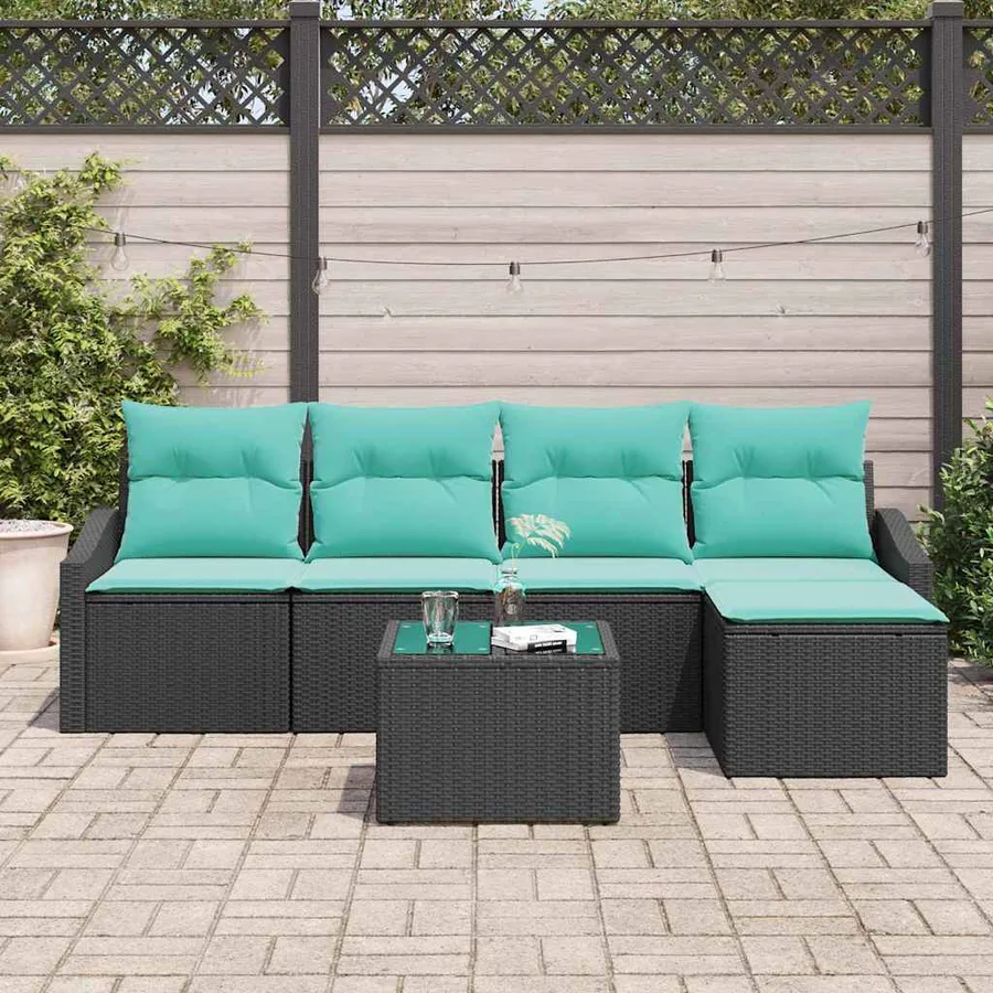 Ensemble de Canapés avec coussin 6 pcs Noir polyrotin - 3