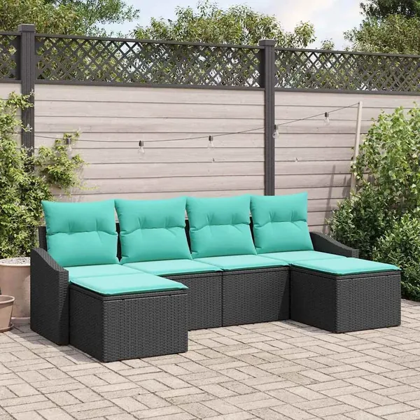 Ensemble de Canapés avec coussin 6 pcs Noir polyrotin