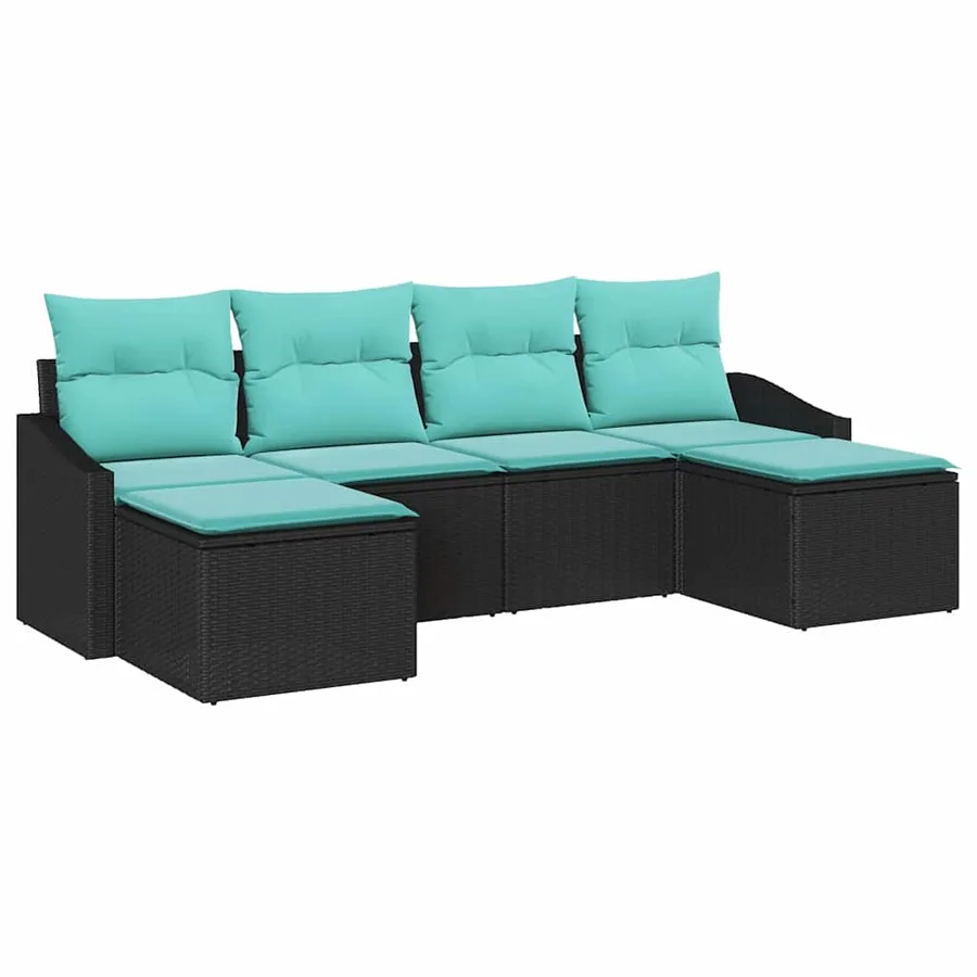 Ensemble de Canapés avec coussin 6 pcs Noir polyrotin - 2