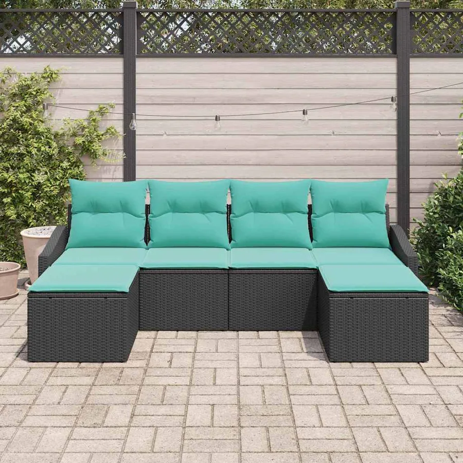 Ensemble de Canapés avec coussin 6 pcs Noir polyrotin - 3