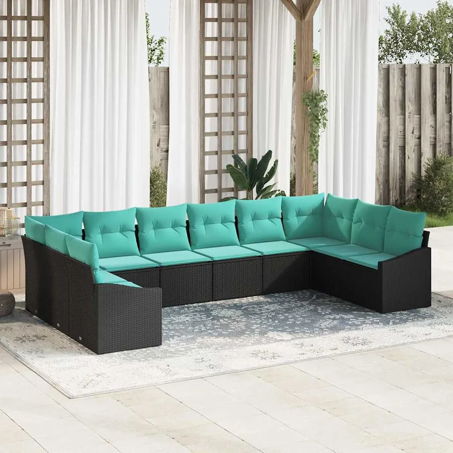 Ensemble de Canapés avec coussin 10 pcs Noir polyrotin