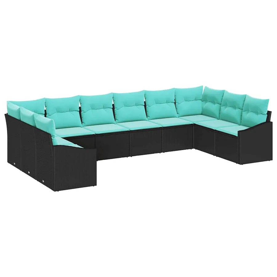 Ensemble de Canapés avec coussin 10 pcs Noir polyrotin - 2