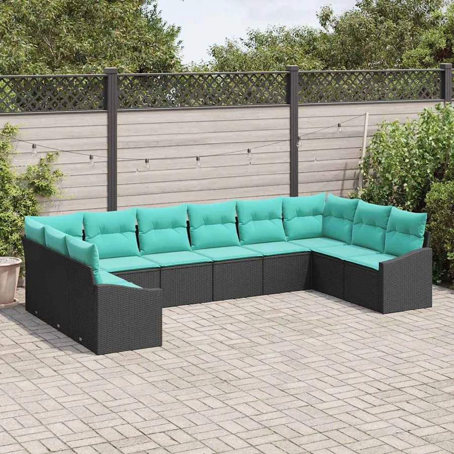 Ensemble de Canapés avec coussin 10 pcs Noir polyrotin - 3
