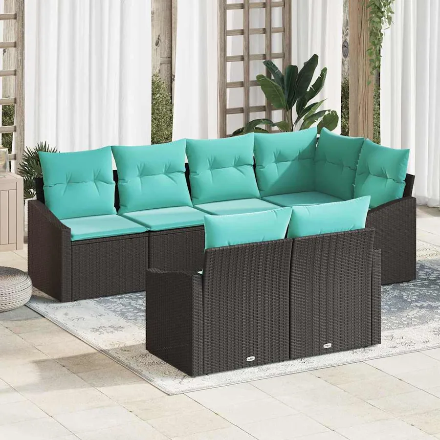 Ensemble de Canapés avec coussin 7 pcs Noir polyrotin