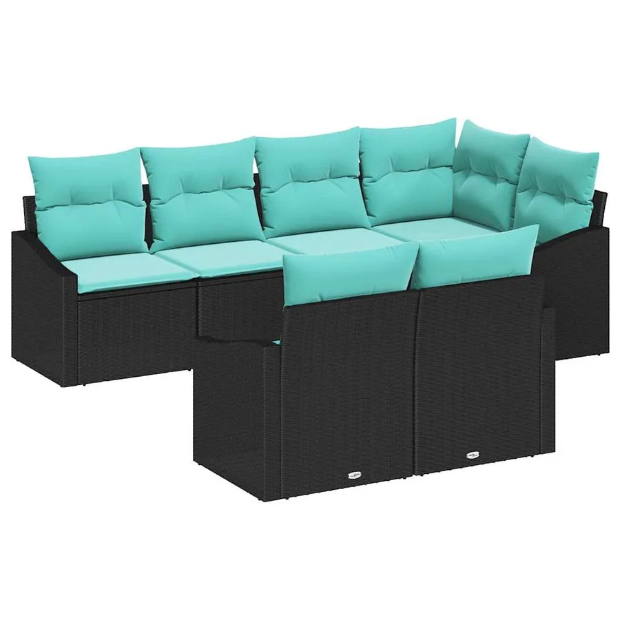 Ensemble de Canapés avec coussin 7 pcs Noir polyrotin - 2