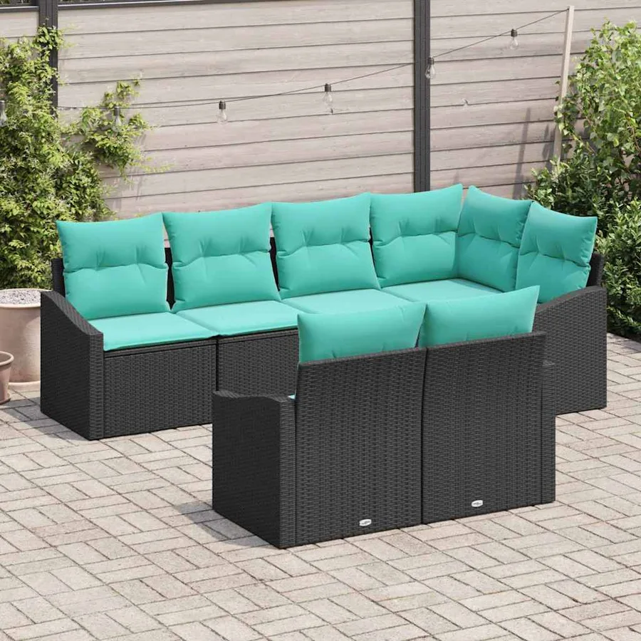 Ensemble de Canapés avec coussin 7 pcs Noir polyrotin - 3