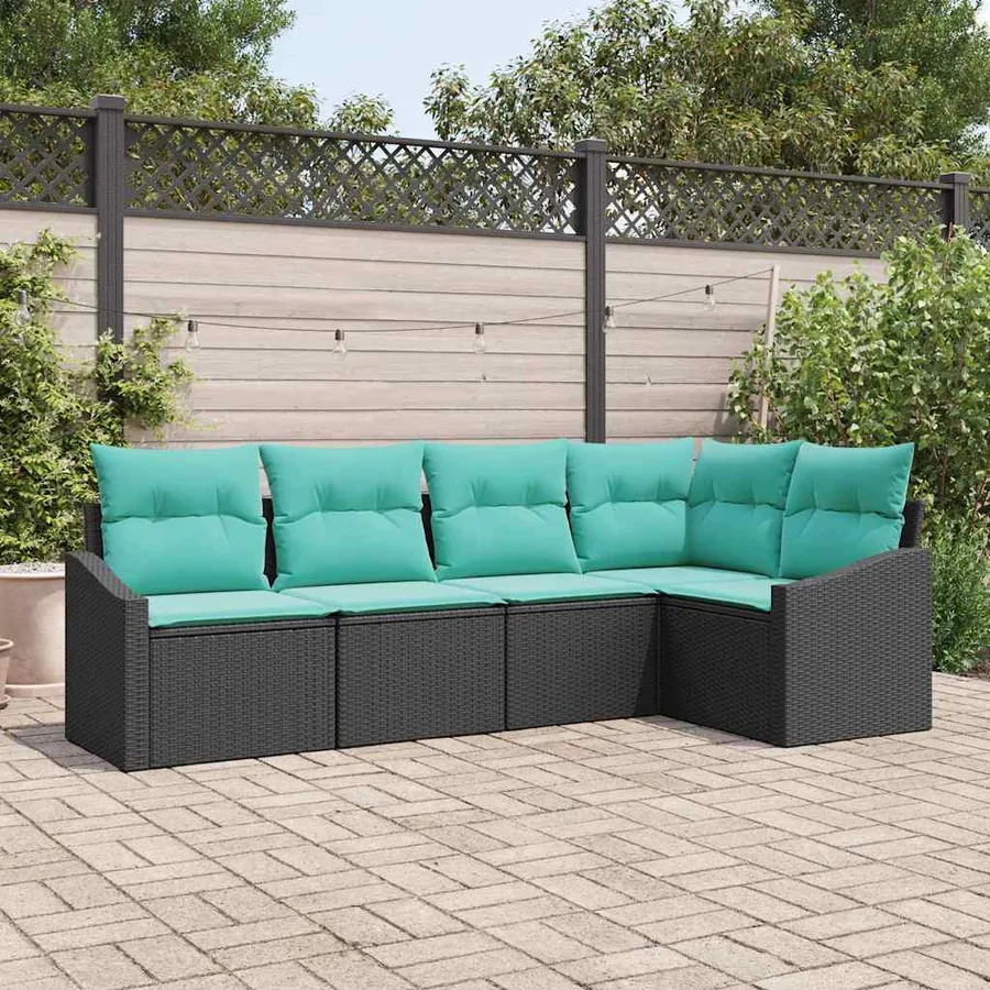Ensemble de Canapés avec coussin 5 pcs Noir polyrotin