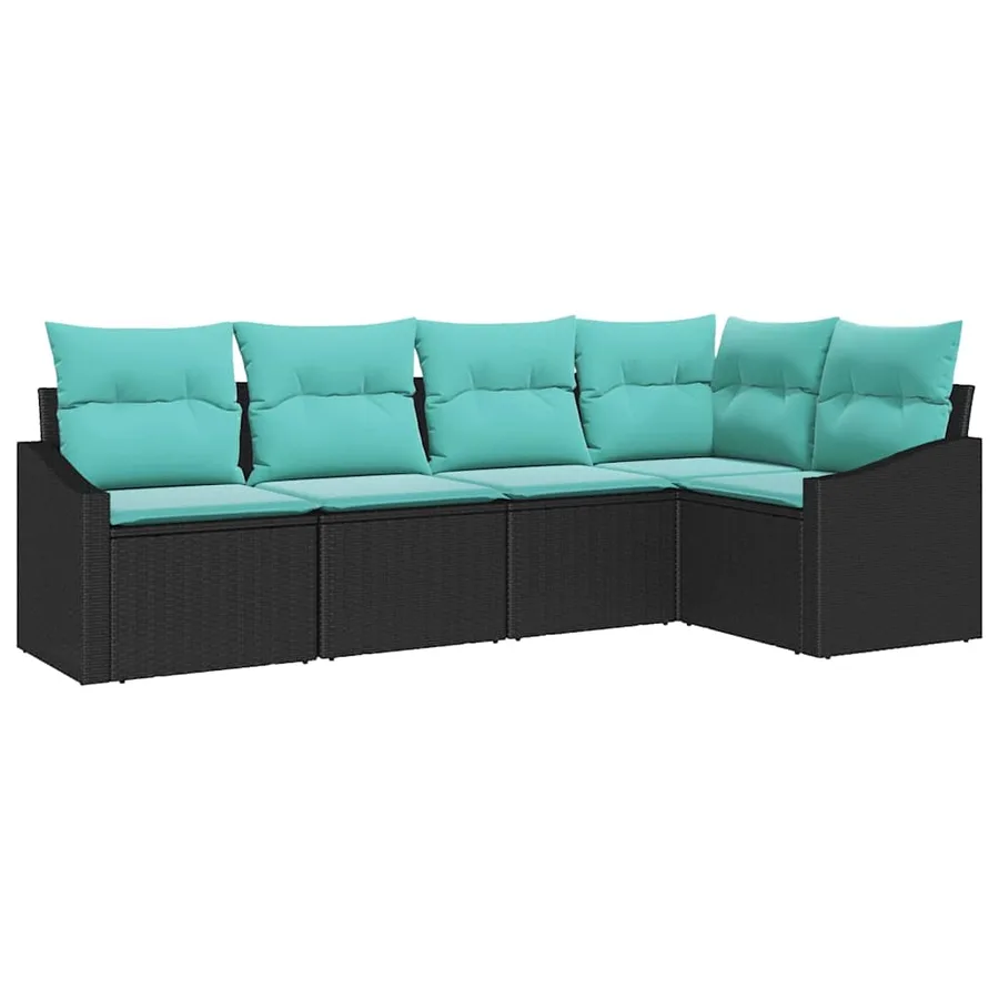 Ensemble de Canapés avec coussin 5 pcs Noir polyrotin - 2