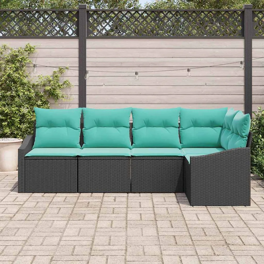 Ensemble de Canapés avec coussin 5 pcs Noir polyrotin - 3