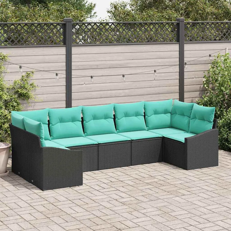 Ensemble de Canapés avec coussin 7 pcs Noir polyrotin