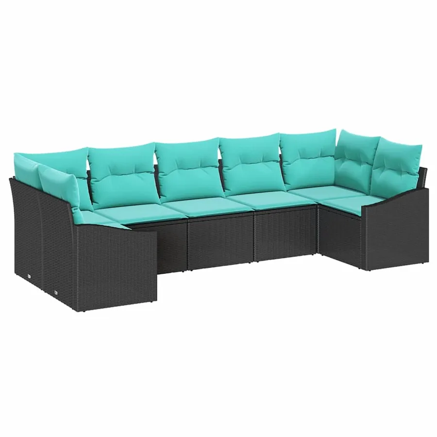 Ensemble de Canapés avec coussin 7 pcs Noir polyrotin - 2