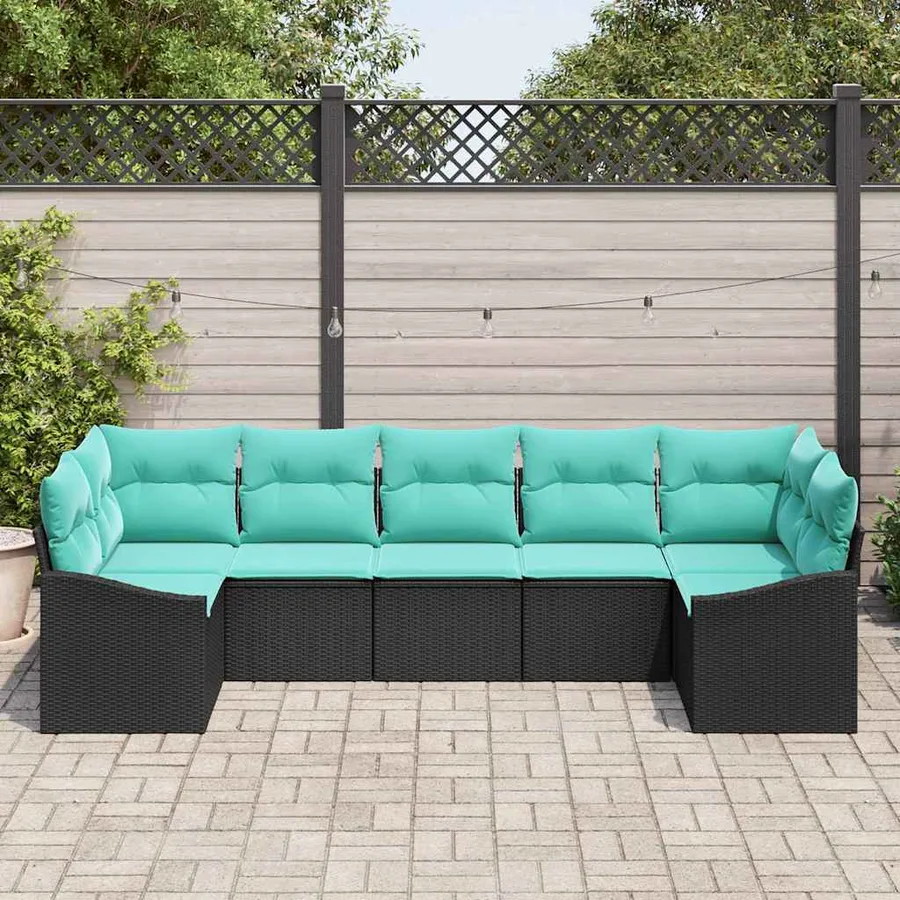 Ensemble de Canapés avec coussin 7 pcs Noir polyrotin - 3