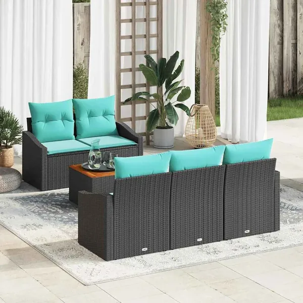 Ensemble de canapé de jardin avec coussin 6 pcs Noir polyrotin