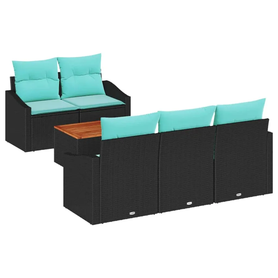 Ensemble de canapé de jardin avec coussin 6 pcs Noir polyrotin - 2