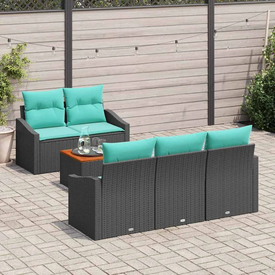 Ensemble de canapé de jardin avec coussin 6 pcs Noir polyrotin - 3