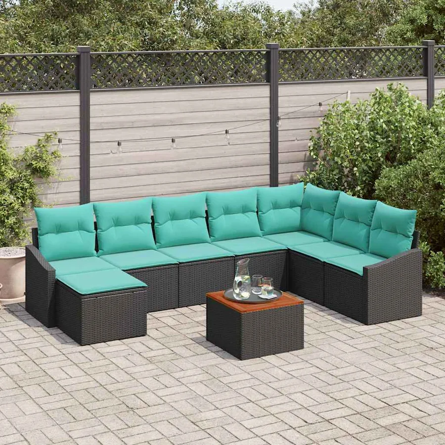 Ensemble de canapé de jardin avec coussin 9 pcs Noir polyrotin