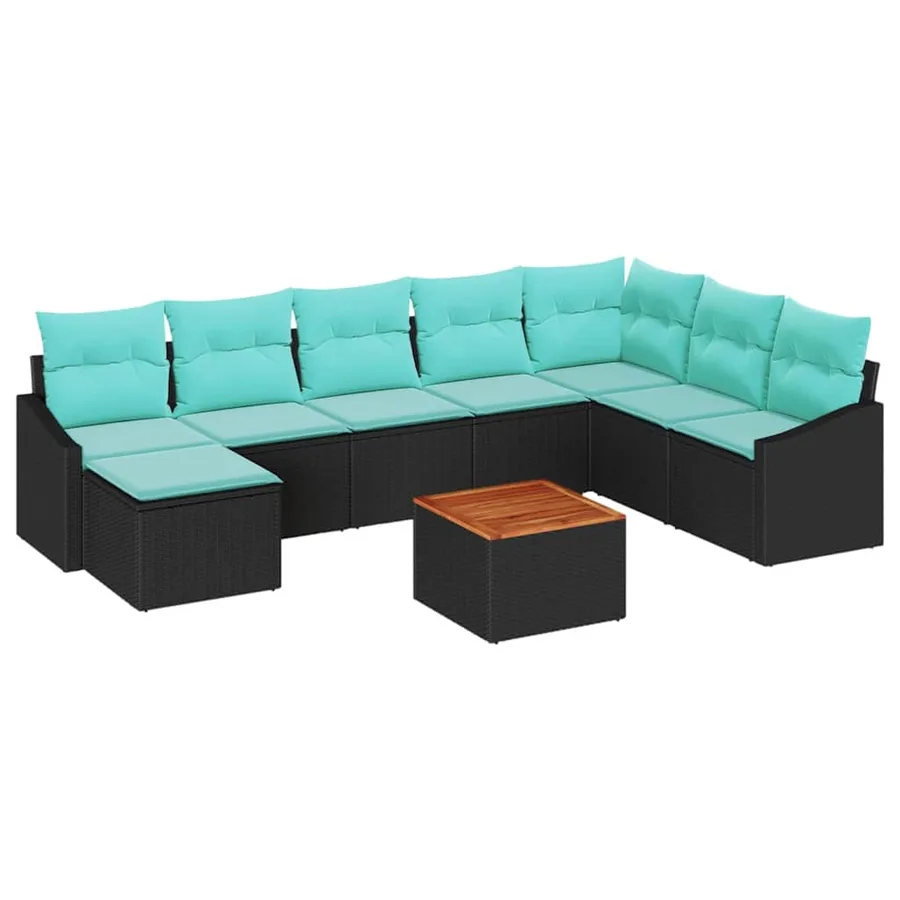 Ensemble de canapé de jardin avec coussin 9 pcs Noir polyrotin - 2