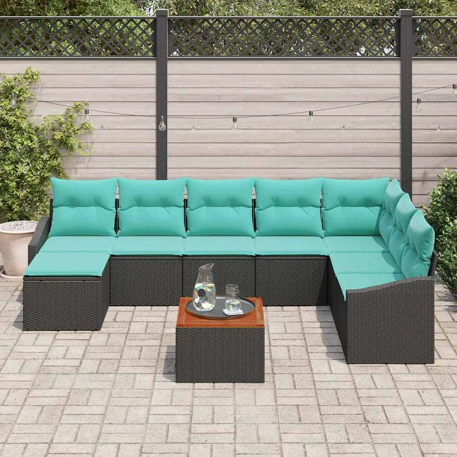 Ensemble de canapé de jardin avec coussin 9 pcs Noir polyrotin - 3