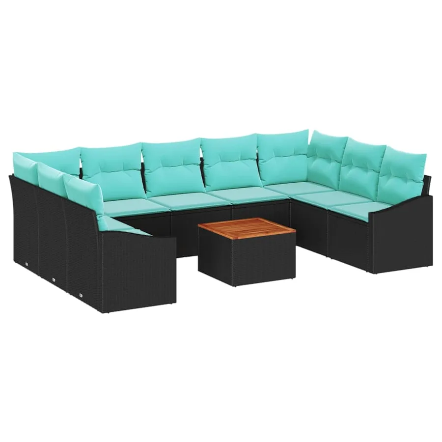 Ensemble de canapé de jardin avec coussin 10 pcs Noir polyrotin - 2