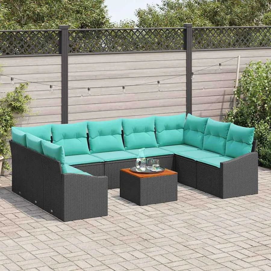 Ensemble de canapé de jardin avec coussin 10 pcs Noir polyrotin - 3