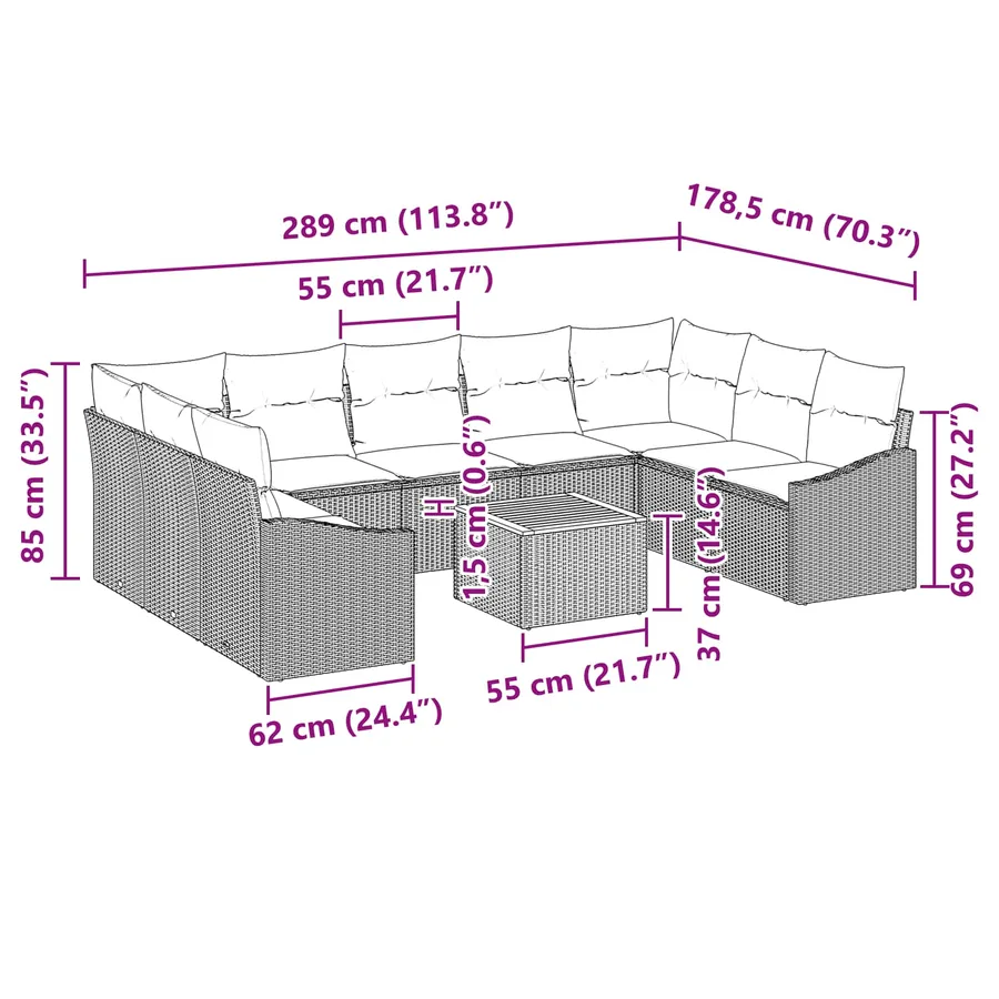 Ensemble de canapé de jardin avec coussin 10 pcs Noir polyrotin - 9