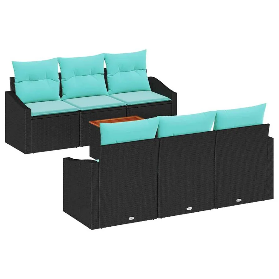 Ensemble de canapé de jardin avec coussin 7 pcs Noir polyrotin - 2