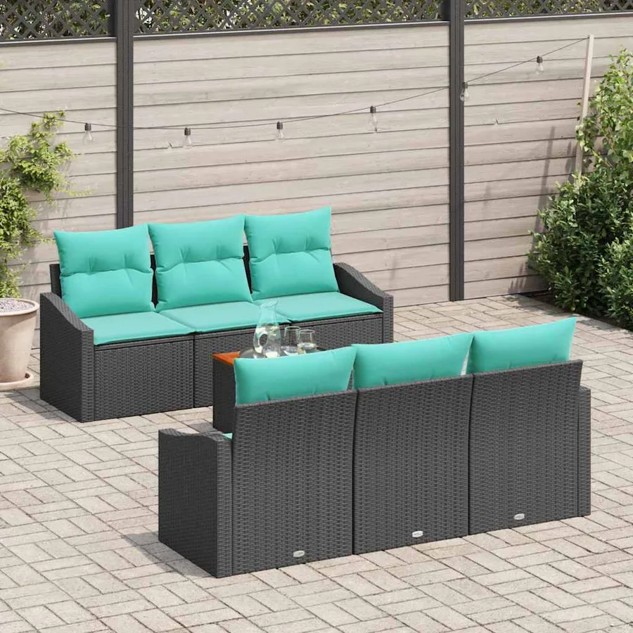 Ensemble de canapé de jardin avec coussin 7 pcs Noir polyrotin - 3