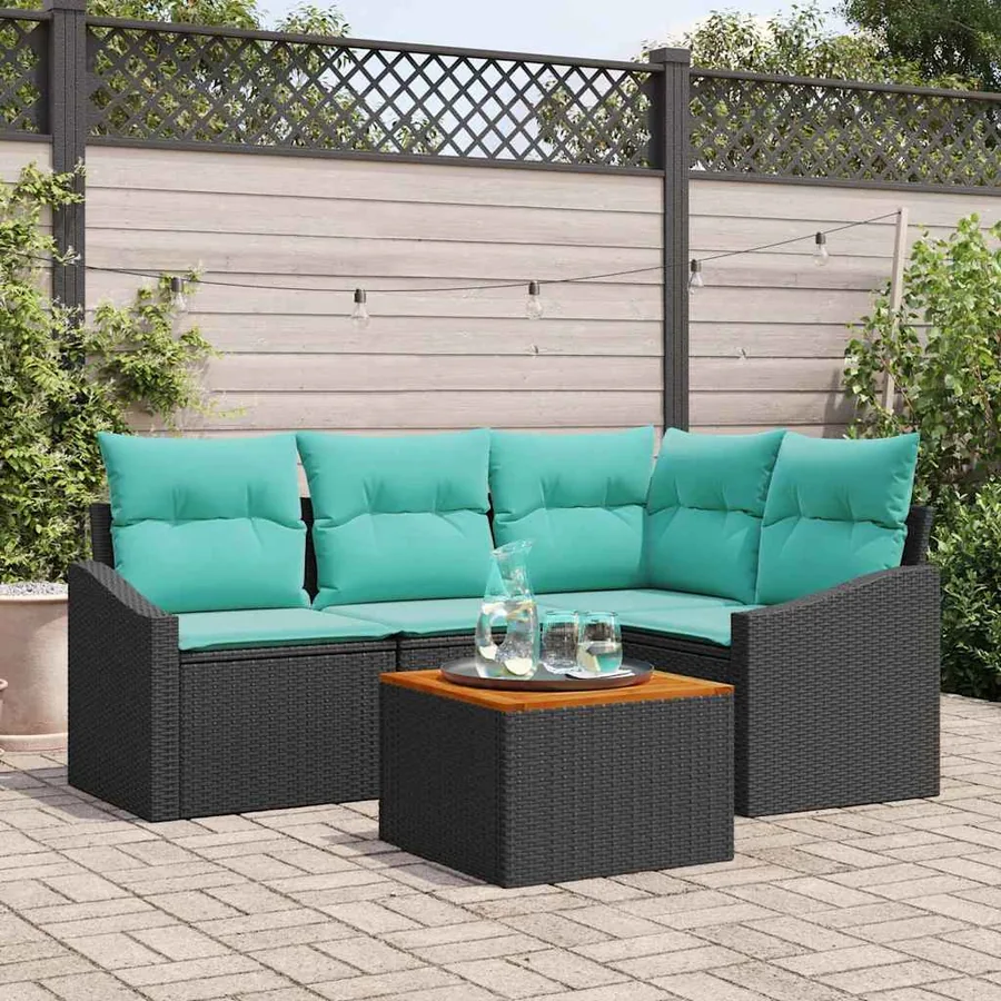 Ensemble de canapé de jardin avec coussin 5 pcs Noir polyrotin