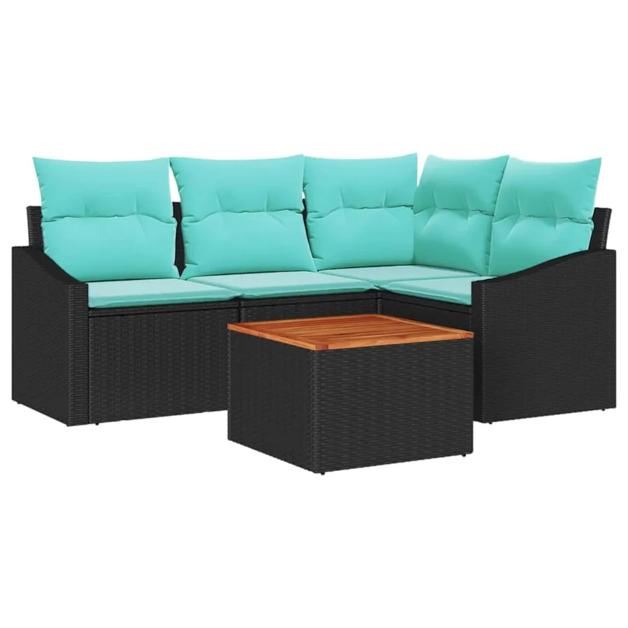 Ensemble de canapé de jardin avec coussin 5 pcs Noir polyrotin - 2