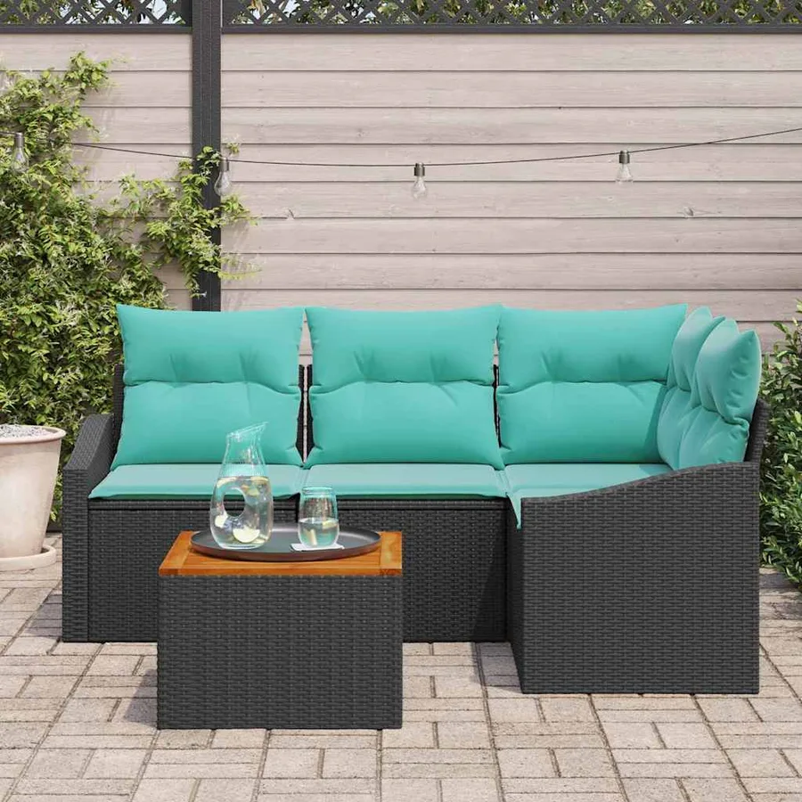 Ensemble de canapé de jardin avec coussin 5 pcs Noir polyrotin - 3