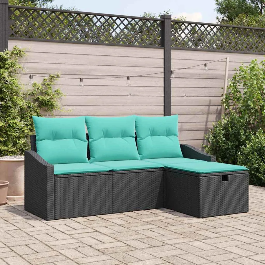 Ensemble de Canapés avec coussin 4 pcs Noir Poly rotin