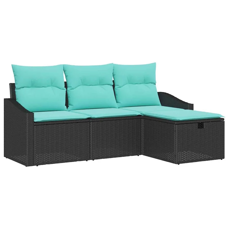 Ensemble de Canapés avec coussin 4 pcs Noir Poly rotin - 2