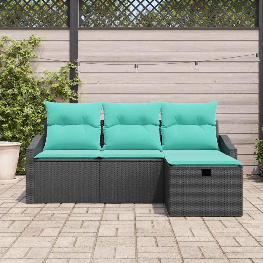 Ensemble de Canapés avec coussin 4 pcs Noir Poly rotin - 3