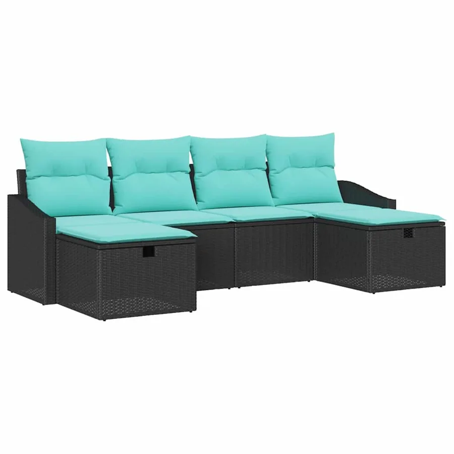Ensemble de canapé de jardin avec coussin 6 pcs Noir Poly rotin - 2