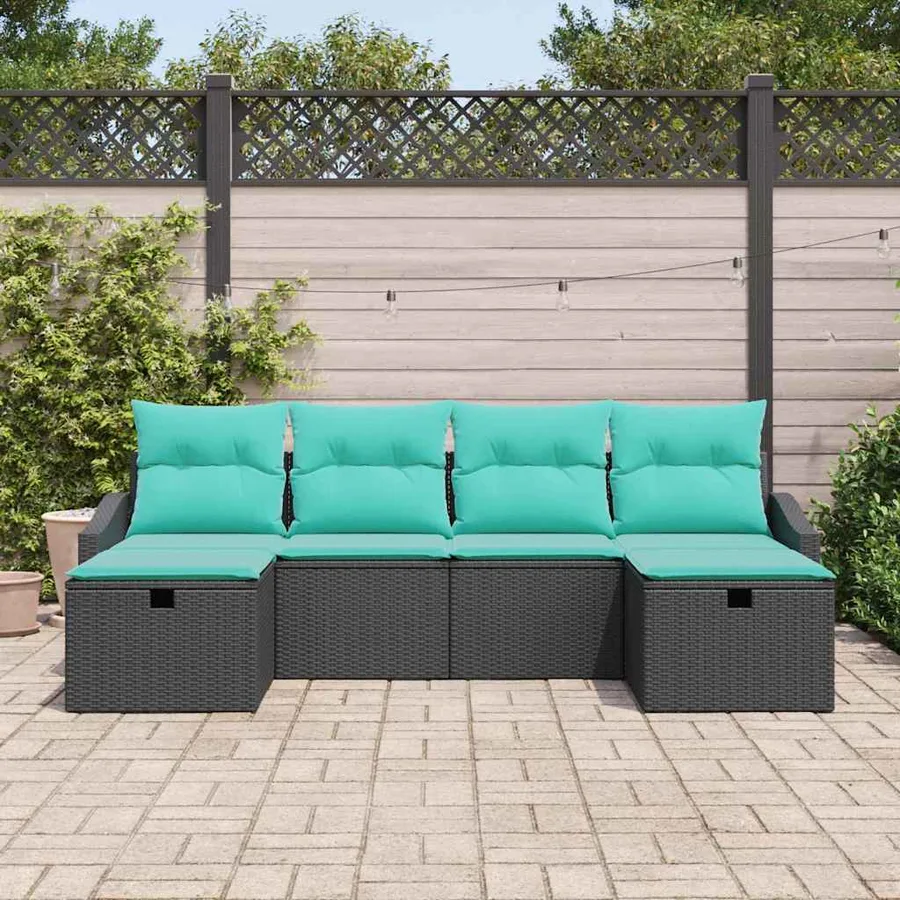 Ensemble de canapé de jardin avec coussin 6 pcs Noir Poly rotin - 3